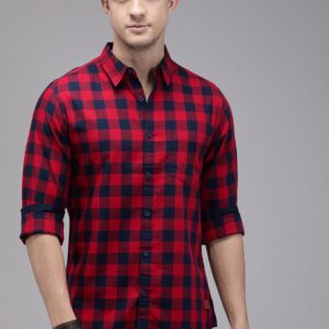 Casual Checked Shirt for Men – Navy & Red